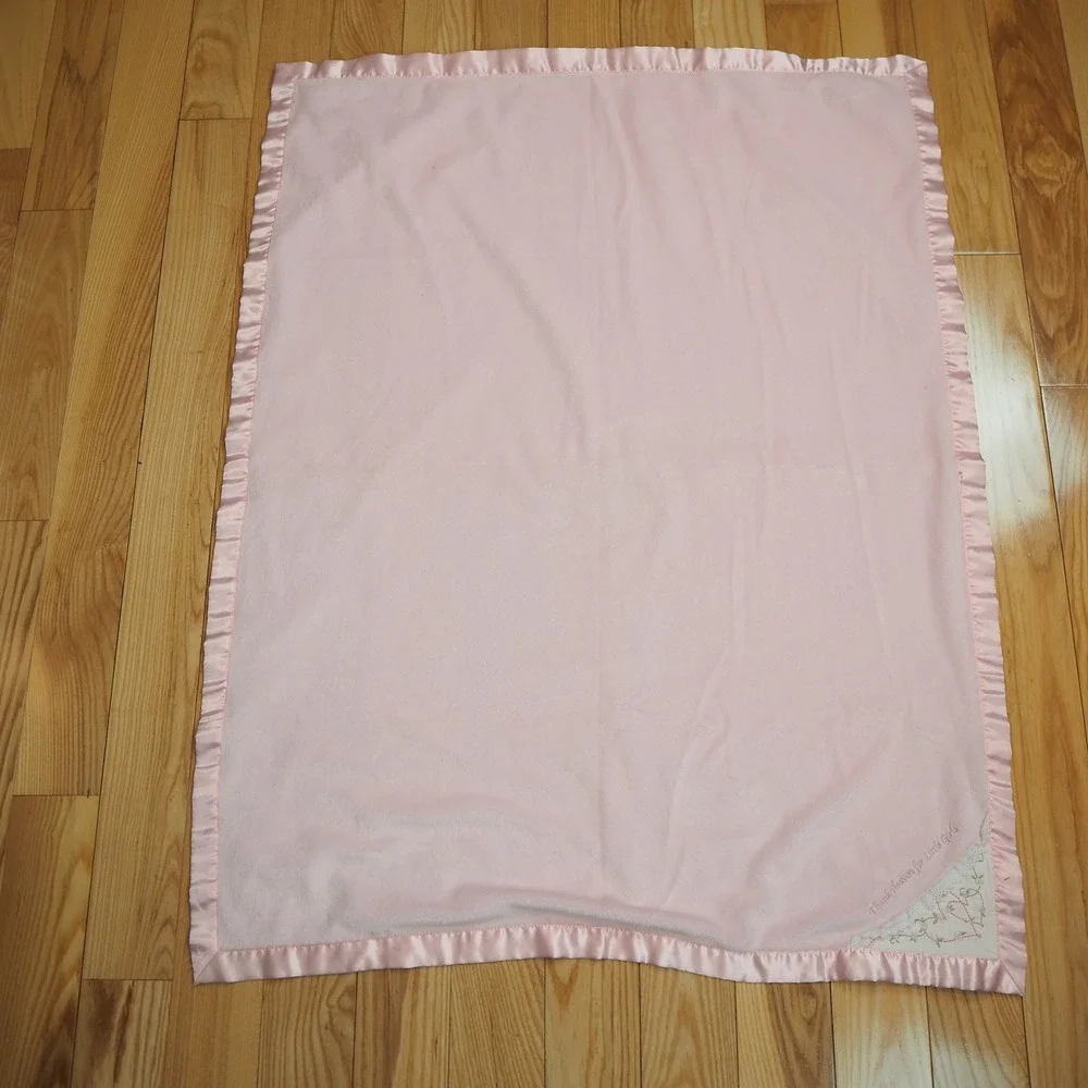 Carters Satin Pink Thank Heaven For Little Girls Baby Blanket Soft Plush Chamois